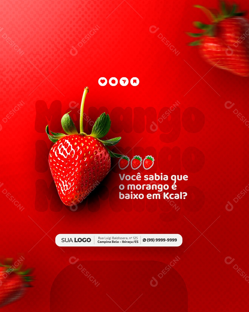Nutricionista Fruta Benefícios Morango Social Media PSD Editável