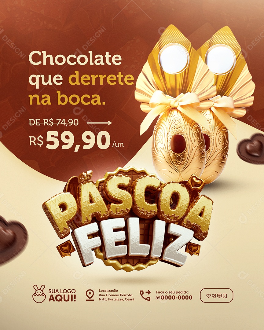 Supermercado Páscoa Feliz Ovo de Páscoa Chocolate Que Derrete Social Media PSD Editável