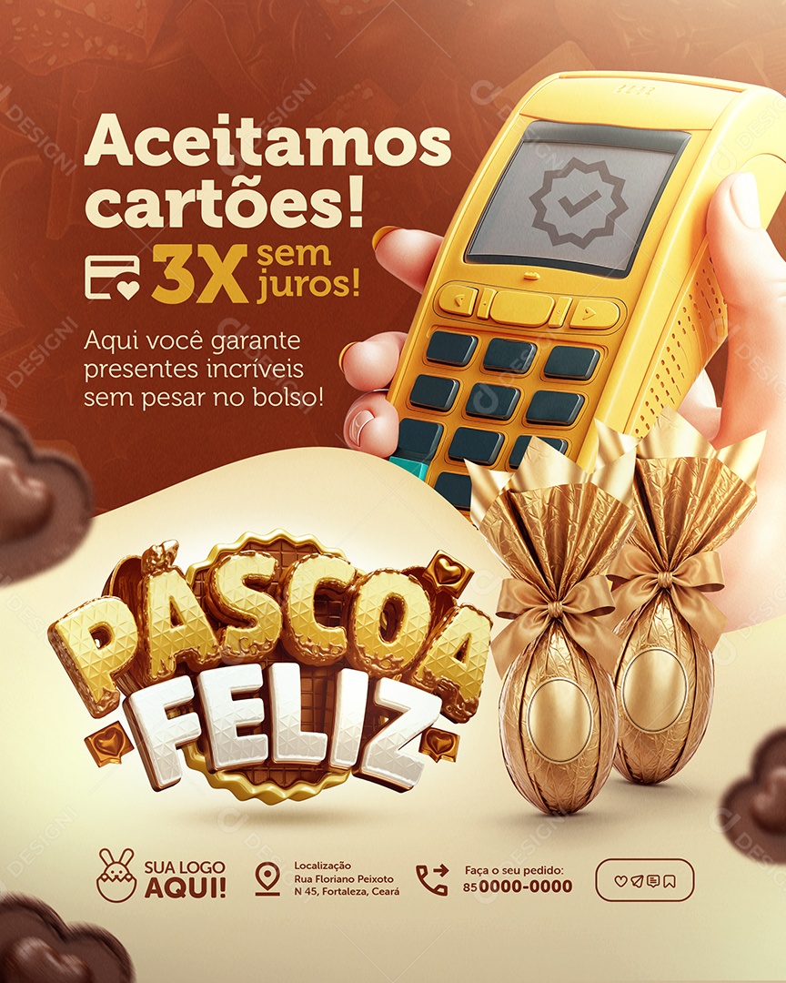 Supermercado Páscoa Feliz Aceitamos Cartões Chocolates Social Media PSD Editável
