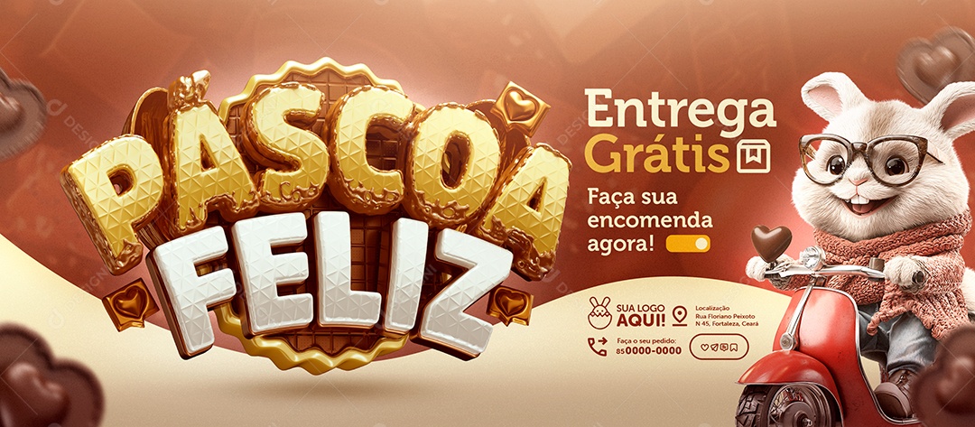 Banner Supermercado Páscoa Feliz Entrega Grátis Social Media PSD Editável