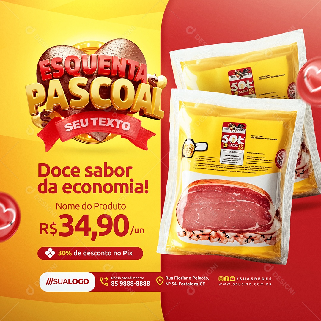 Supermercado Esquenta Pascoal Doce Sabor da Economia Social Media PSD Editável