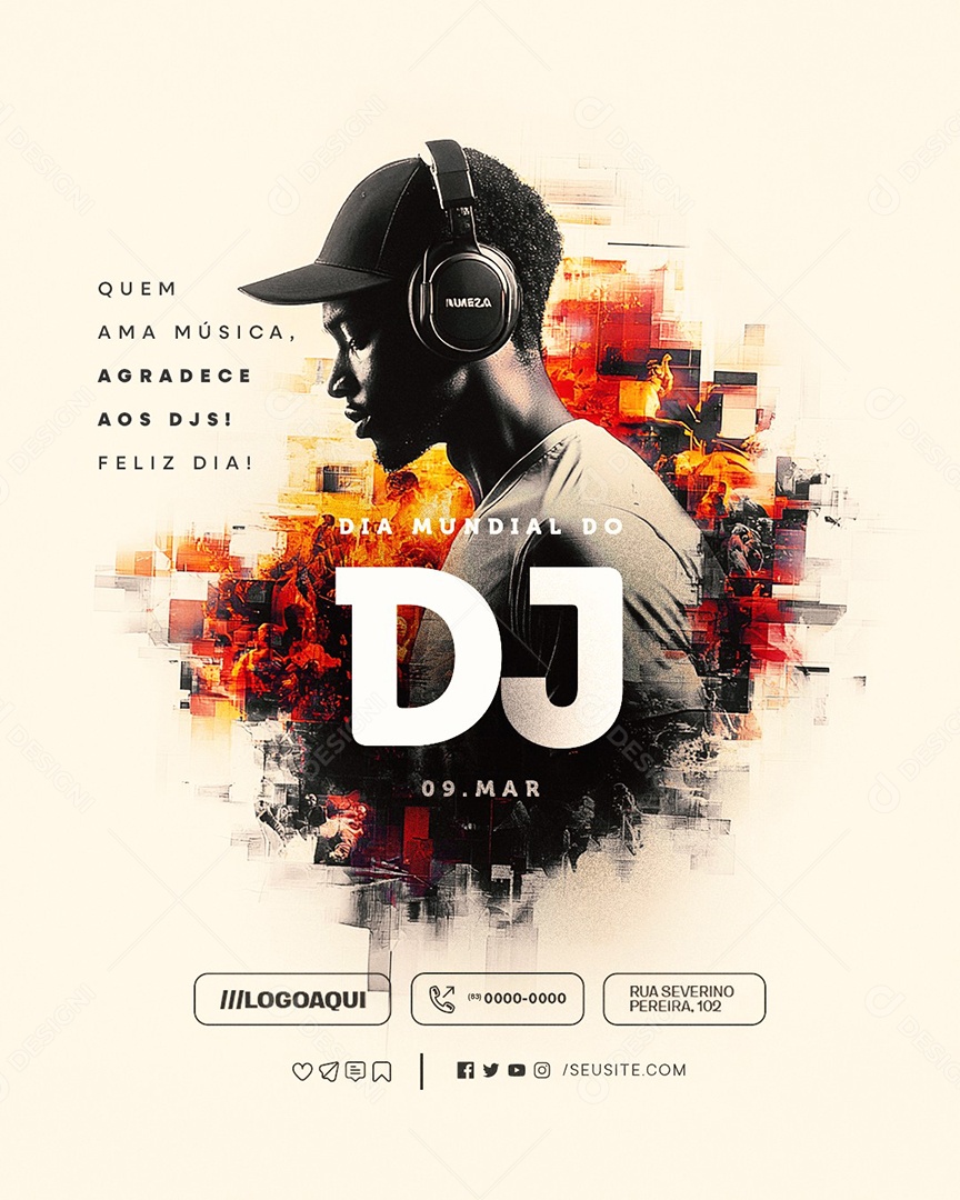 Dia Mundial Do DJ 09 de Março Quem Ama Músicas Social Media PSD Editável
