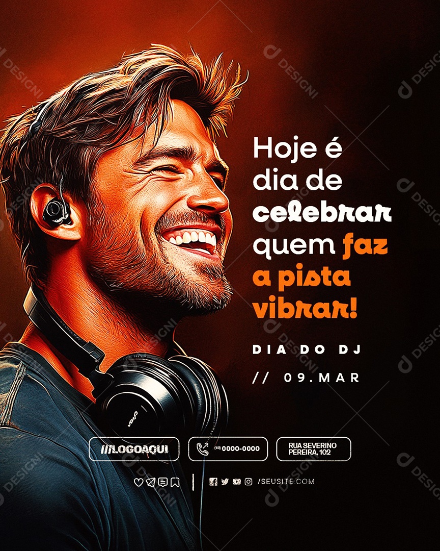 Dia Do DJ 09 de Março Faz a Pista Vibrar Social Media PSD Editável