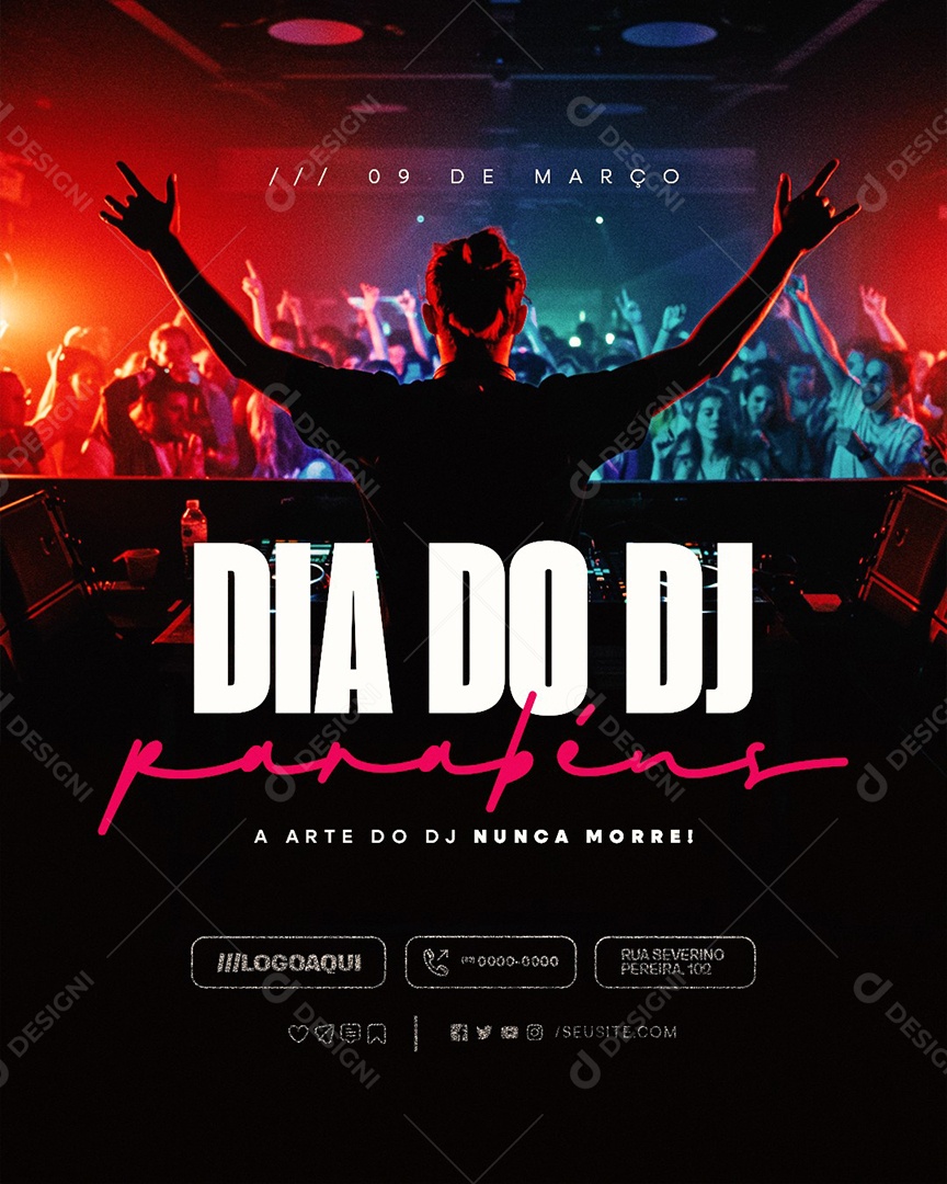 Dia Do DJ 09 de Março Parabéns Social Media PSD Editável