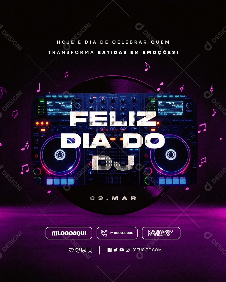 Feliz Dia Do DJ 09 de Março Social Media PSD Editável
