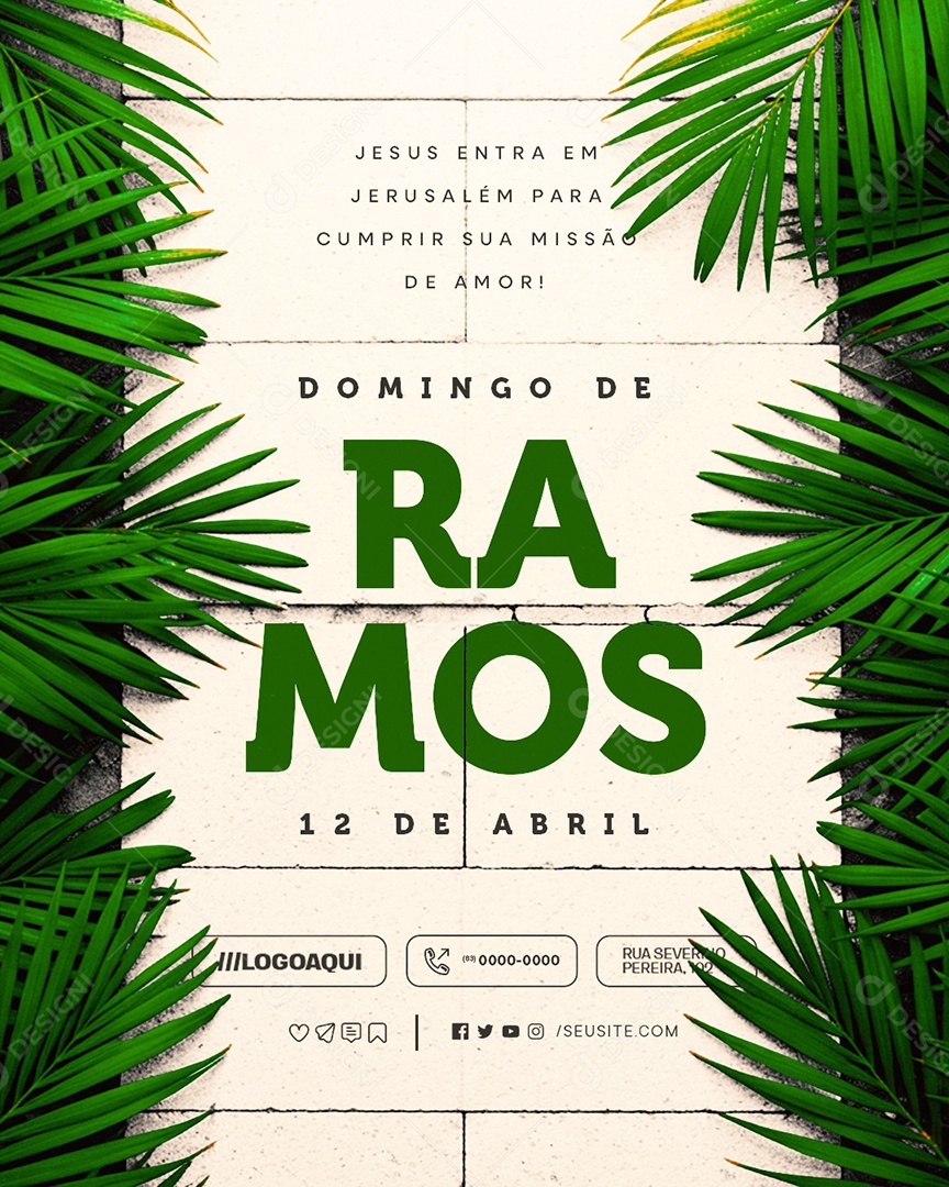Domingo de Ramos 13 de Abril Jesus Entra em Jerusalém Social Media PSD Editável