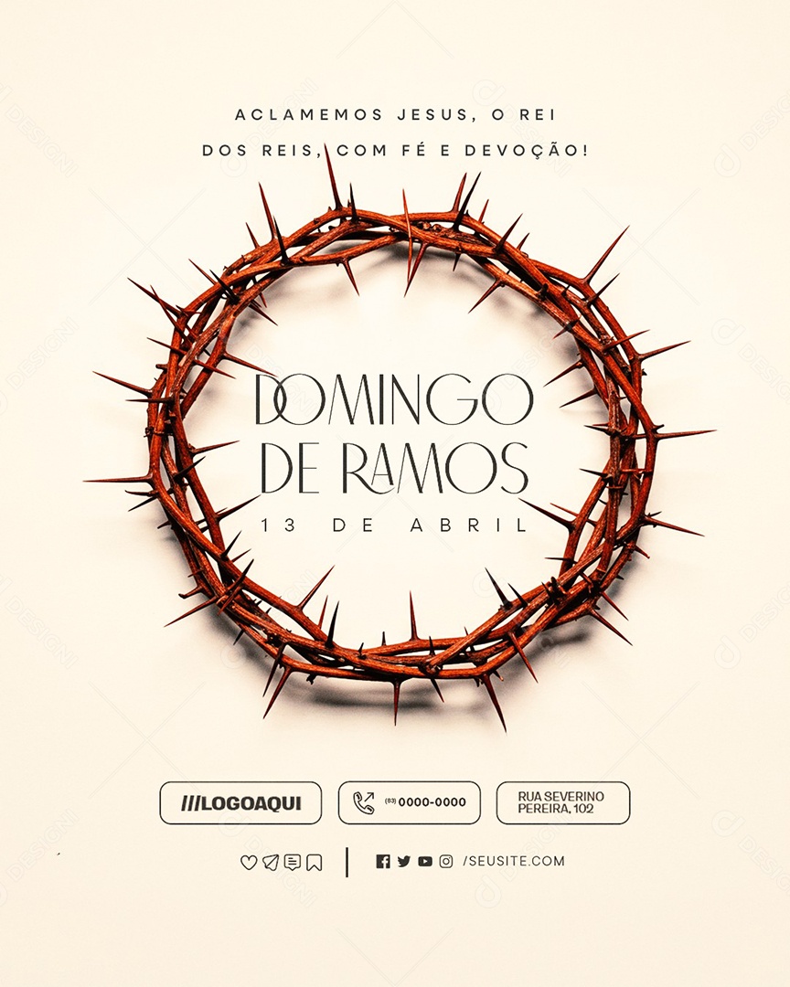Domingo de Ramos 13 de Abril Aclamemos Jesus Social Media PSD Editável