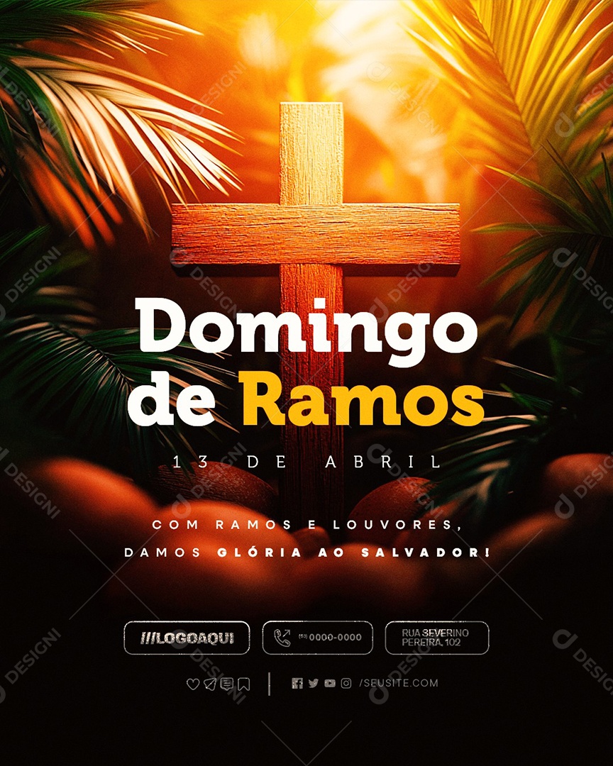 Domingo de Ramos 13 de Abril Com Ramos e Louvores Social Media PSD Editável