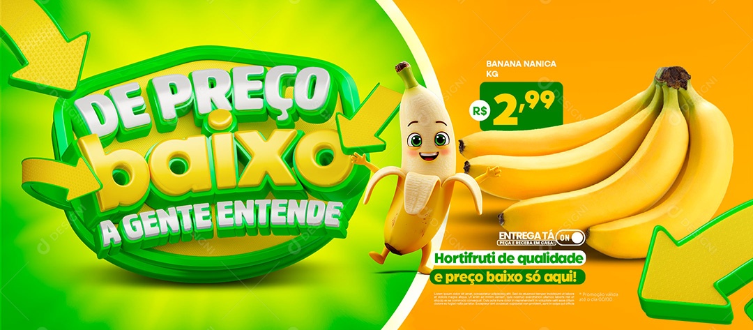Banner de Preço Baixo a Gente Entende Hortifruti Social Media PSD Editável