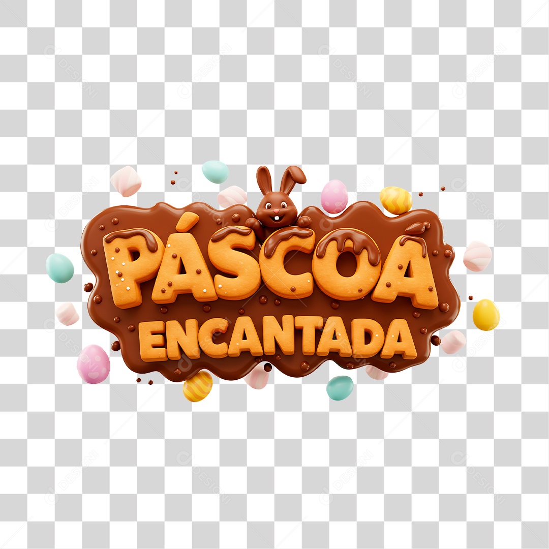 Selo 3D Páscoa Encantada PNG Transparente