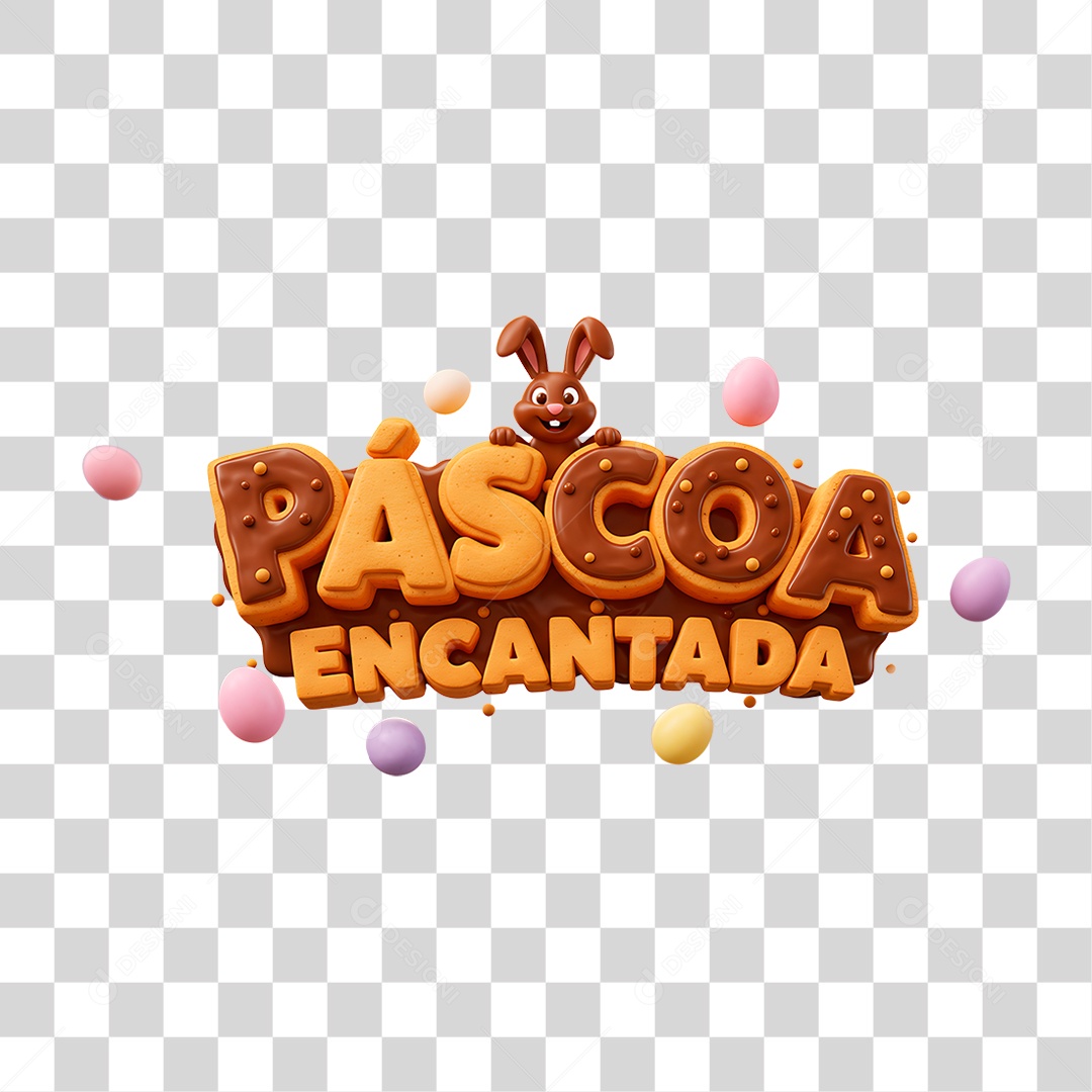 Selo 3D Páscoa Encantada PNG Transparente