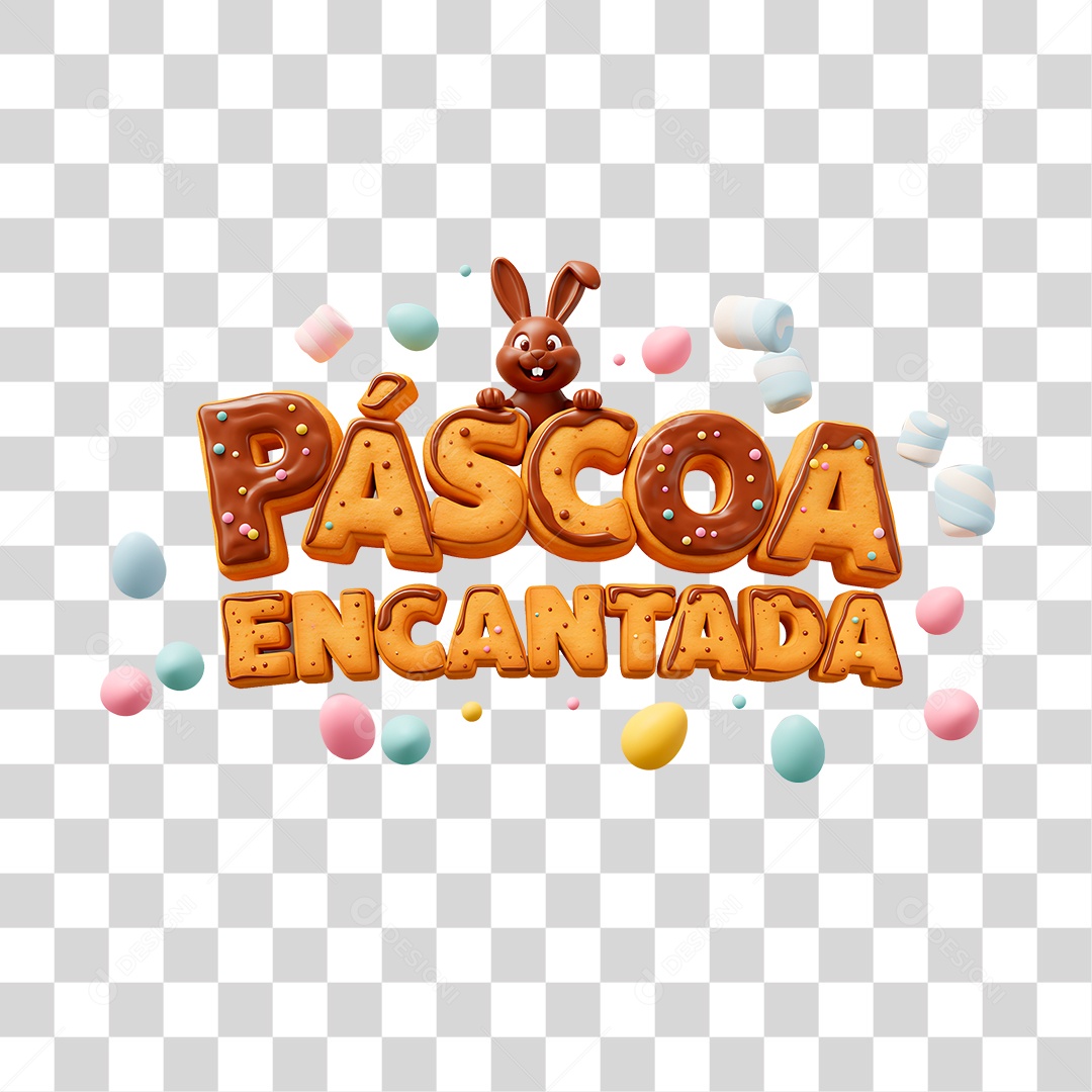 Selo 3D Páscoa Encantada PNG Transparente