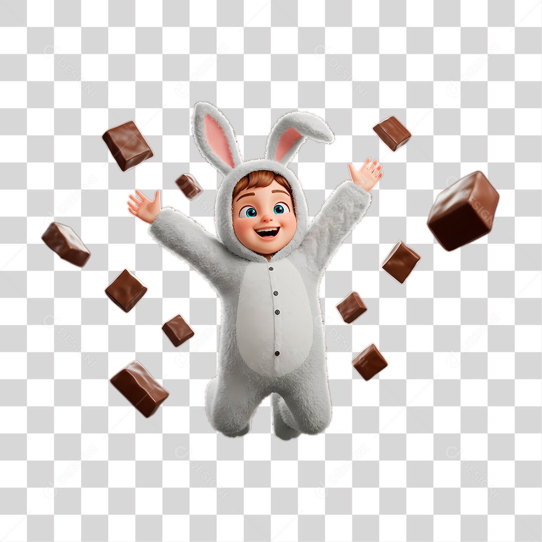 Personagem Criança com Fantasia de Coelho PNG Transparente