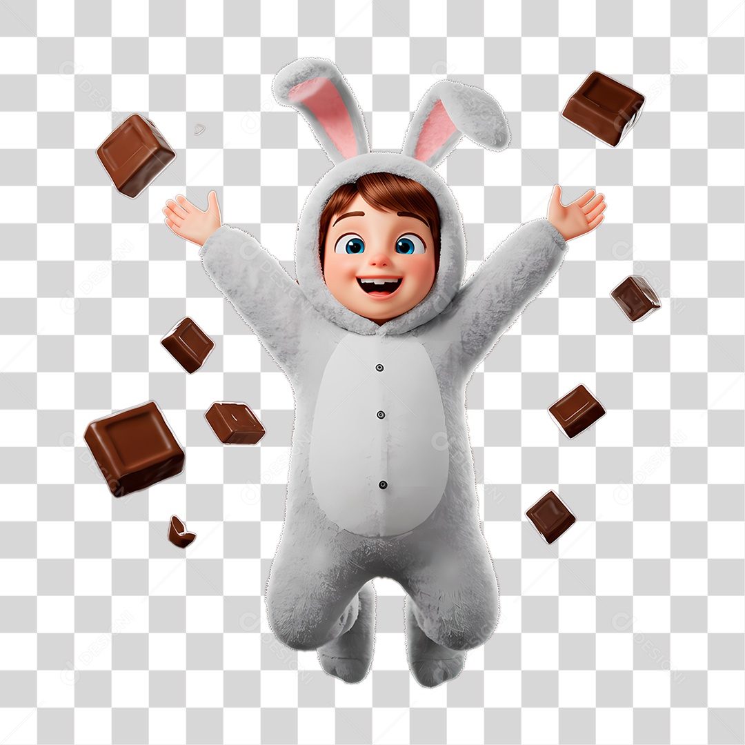Personagem Criança com Fantasia de Coelho PNG Transparente