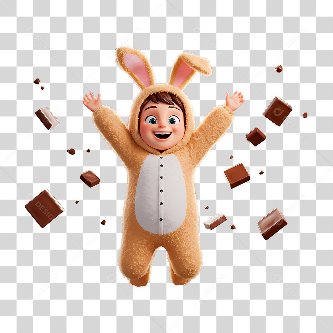 Personagem Criança com Fantasia de Coelho PNG Transparente