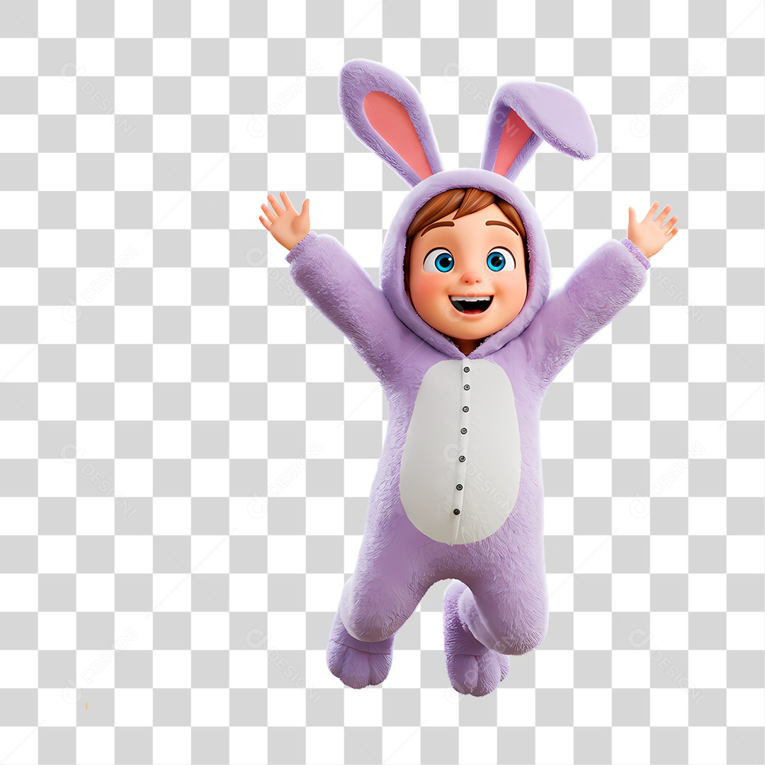 Personagem Criança com Fantasia de Coelho PNG Transparente