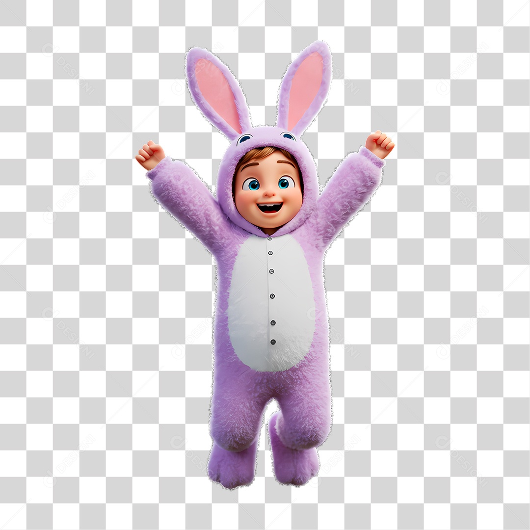 Personagem Criança com Fantasia de Coelho PNG Transparente