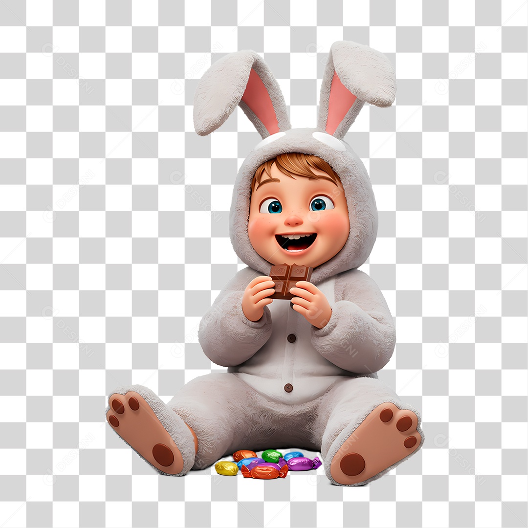 Personagem Criança com Fantasia de Coelho PNG Transparente