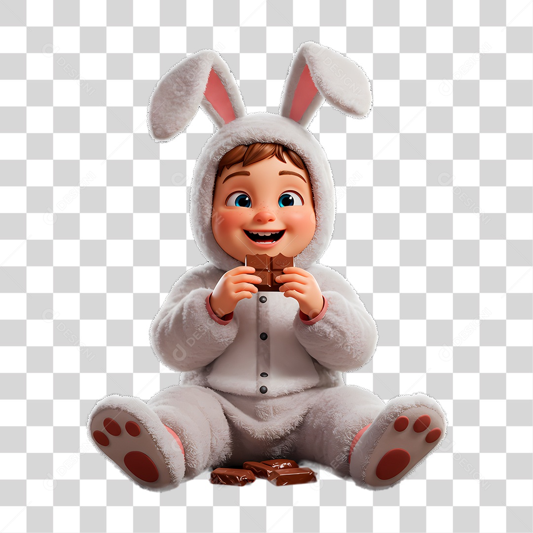 Personagem Criança com Fantasia de Coelho PNG Transparente