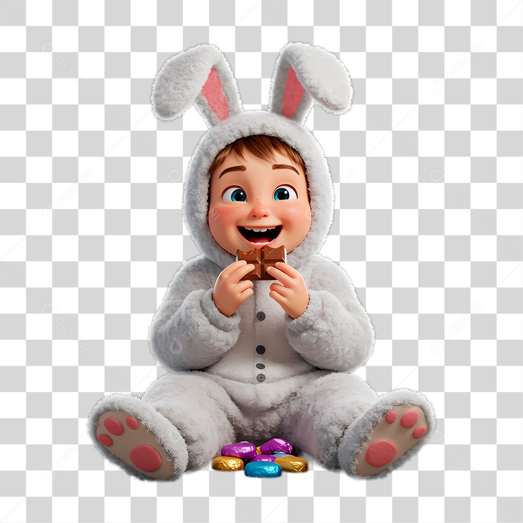 Personagem Criança com Fantasia de Coelho PNG Transparente