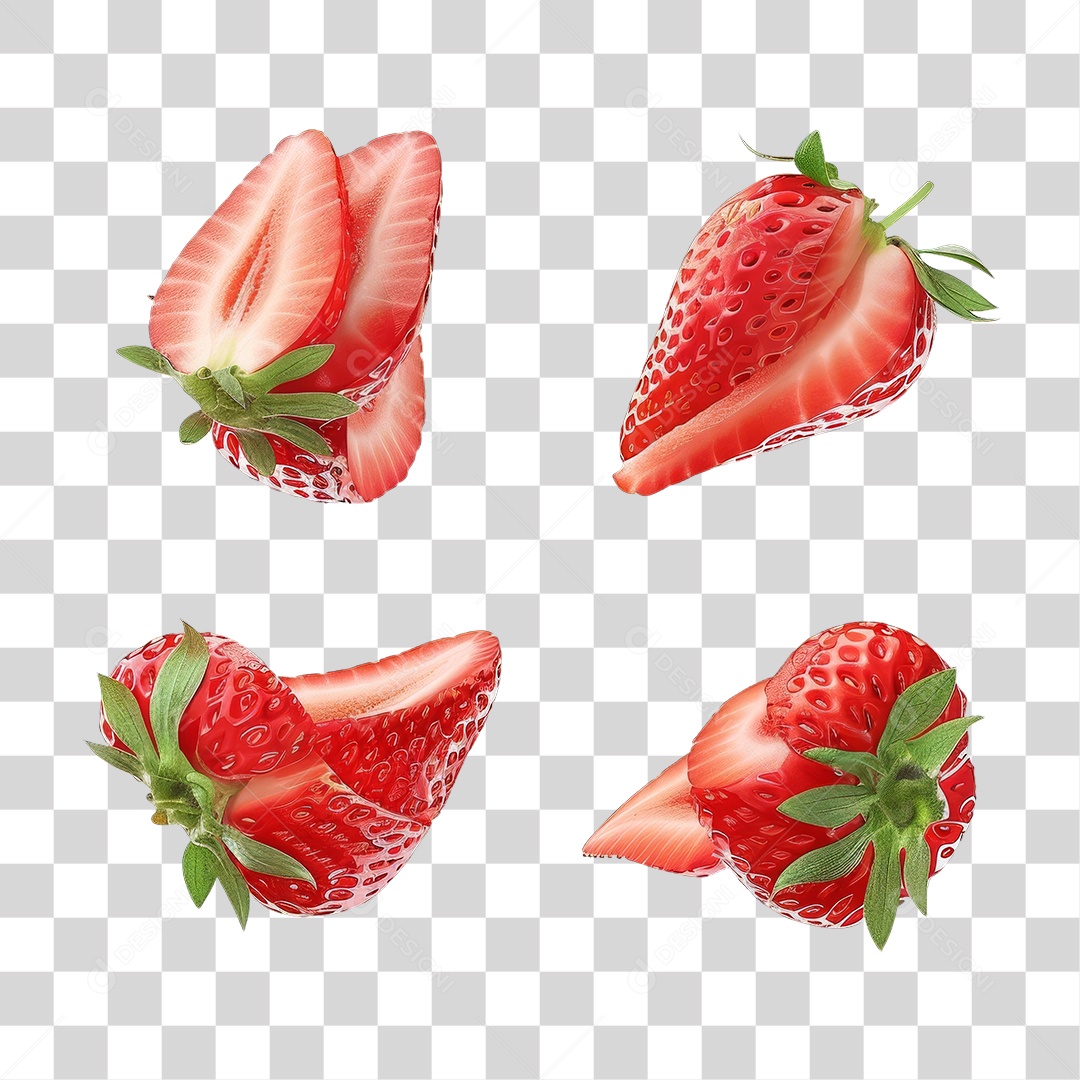 Fatias de Morangos Frutas PNG Transparente