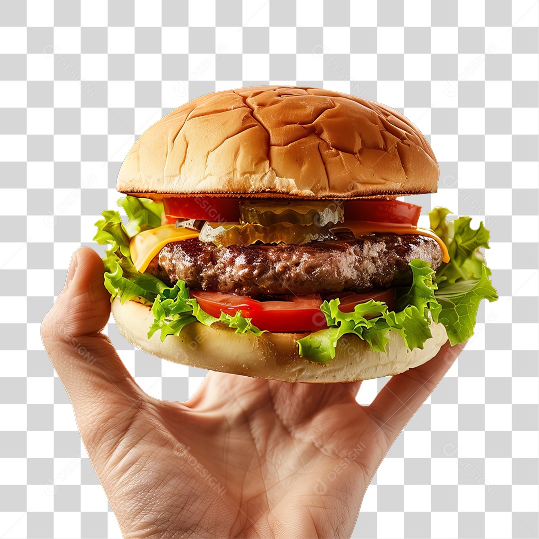 Mão Segurando um Hambúrguer PNG Transparente