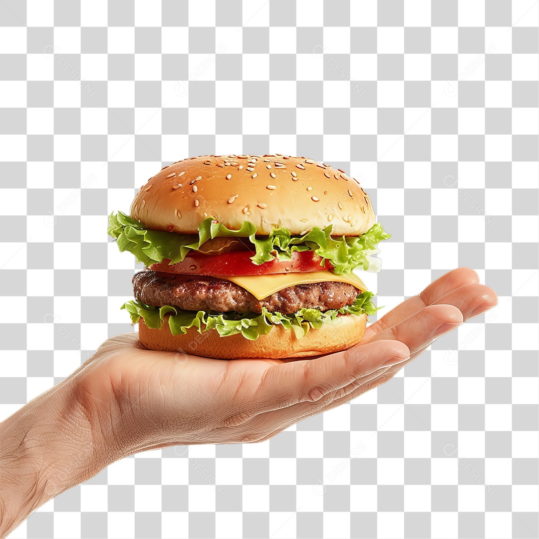 Mão Segurando um Hambúrguer PNG Transparente