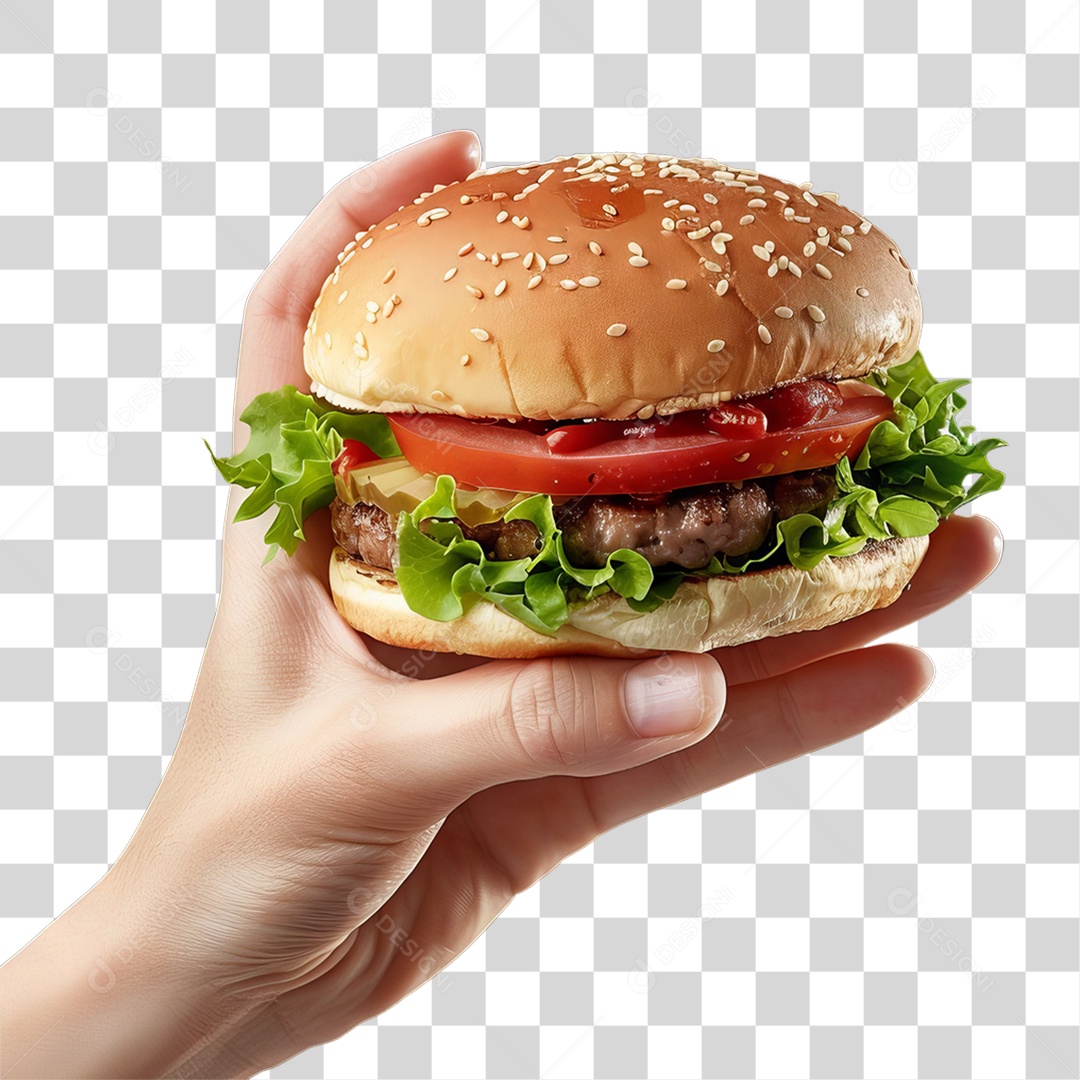 Mão Segurando um Hambúrguer PNG Transparente