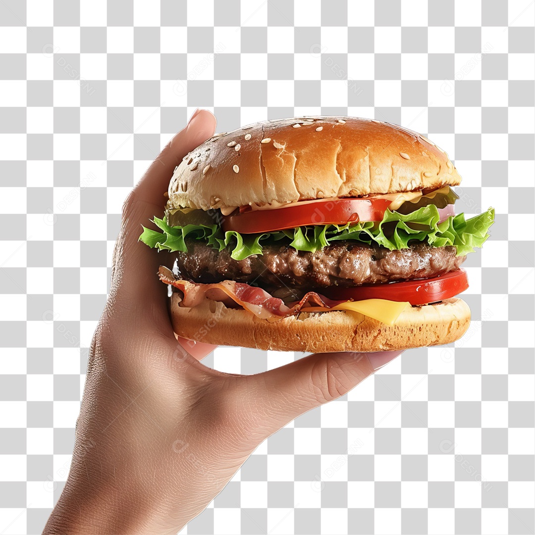 Mão Segurando um Hambúrguer PNG Transparente