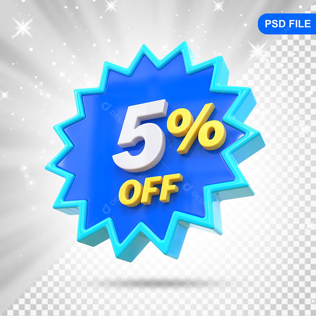 Elemento 3D Azul 5% Off Para Composição PSD