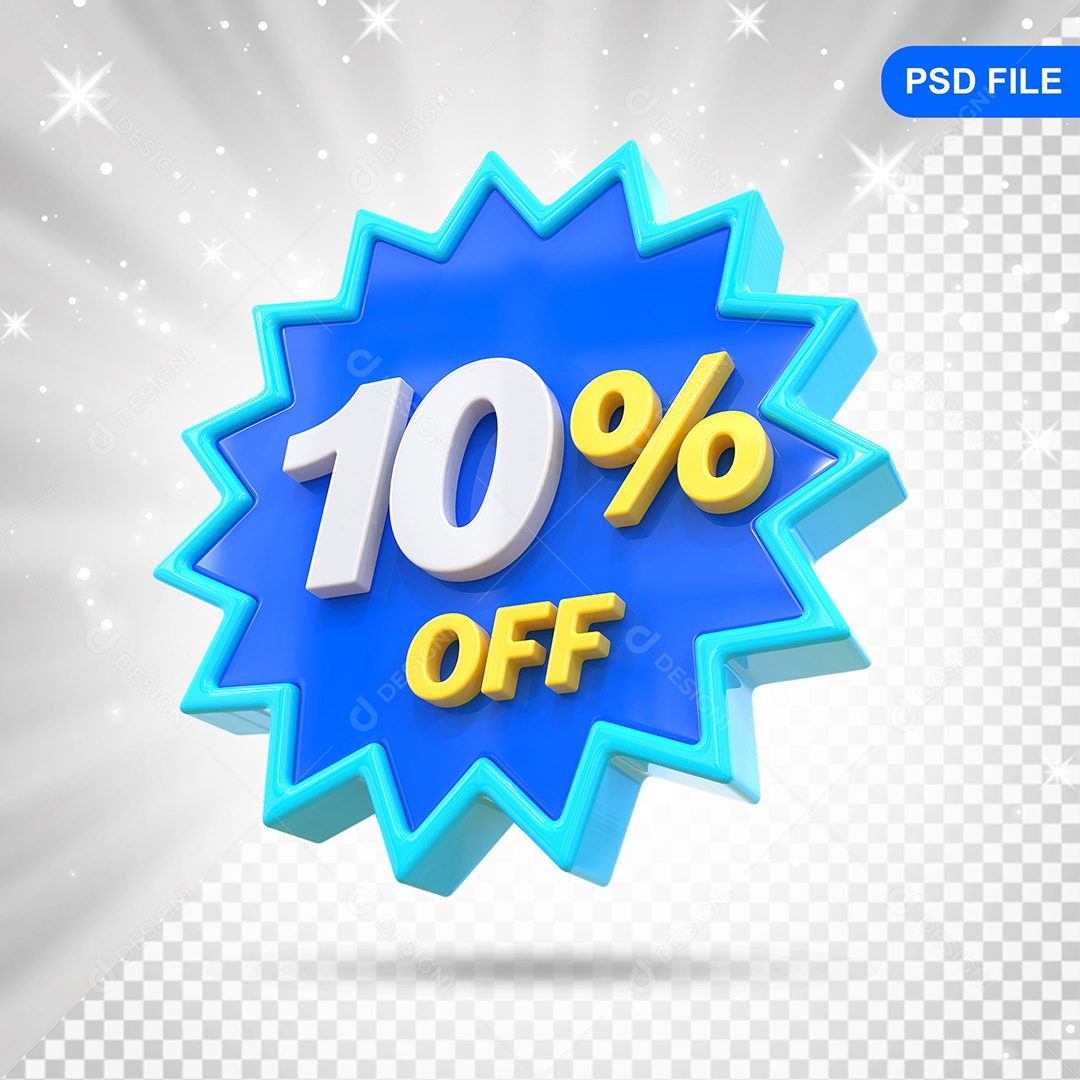 Elemento 3D Azul 10% Off Para Composição PSD