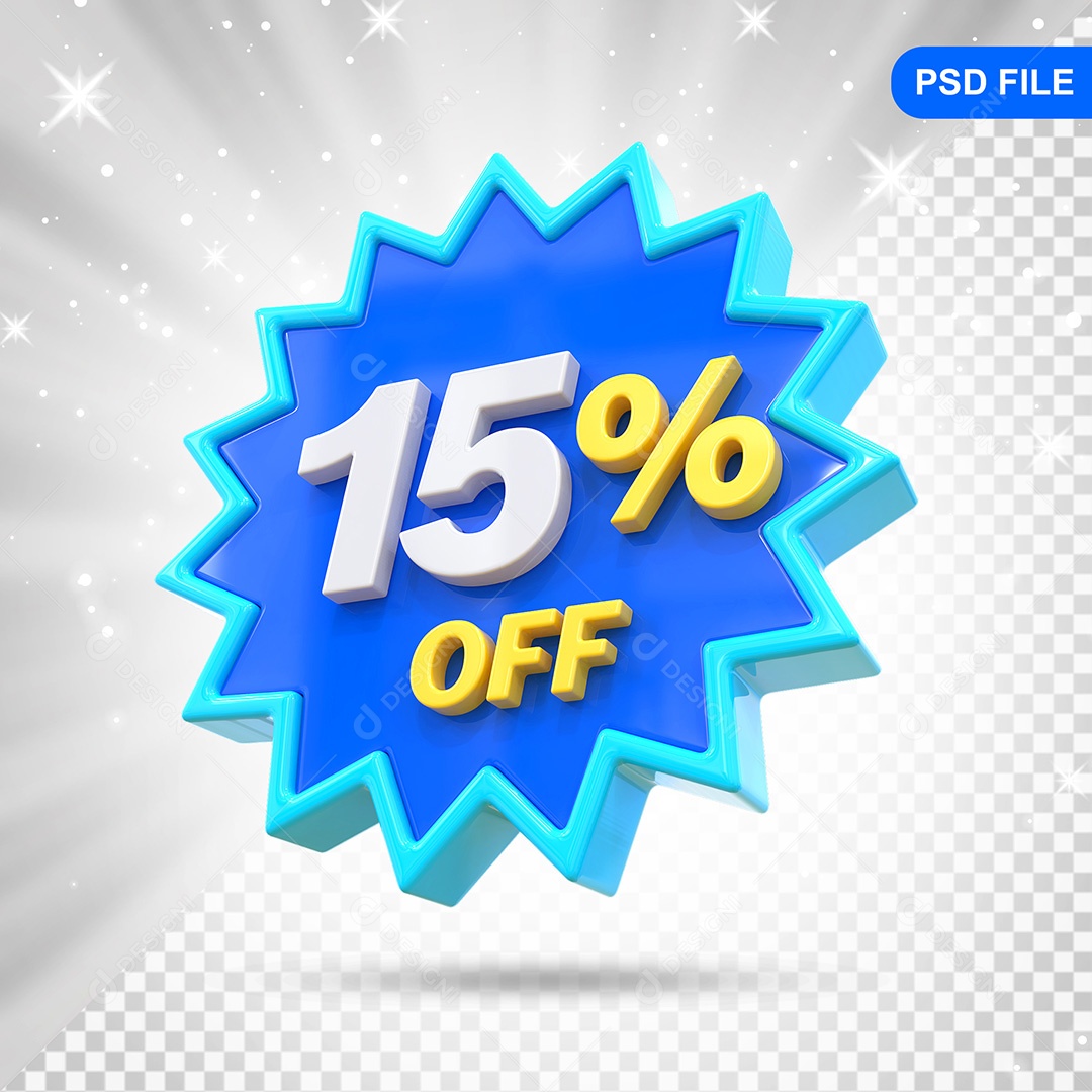 Elemento 3D Azul 15% Off Para Composição PSD