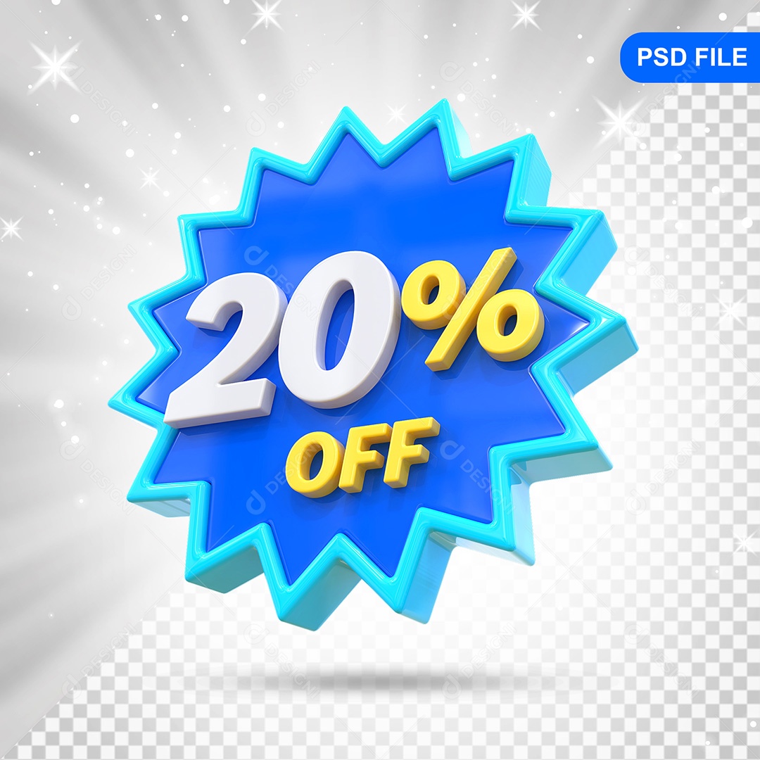 Elemento 3D Azul 20% Off Para Composição PSD