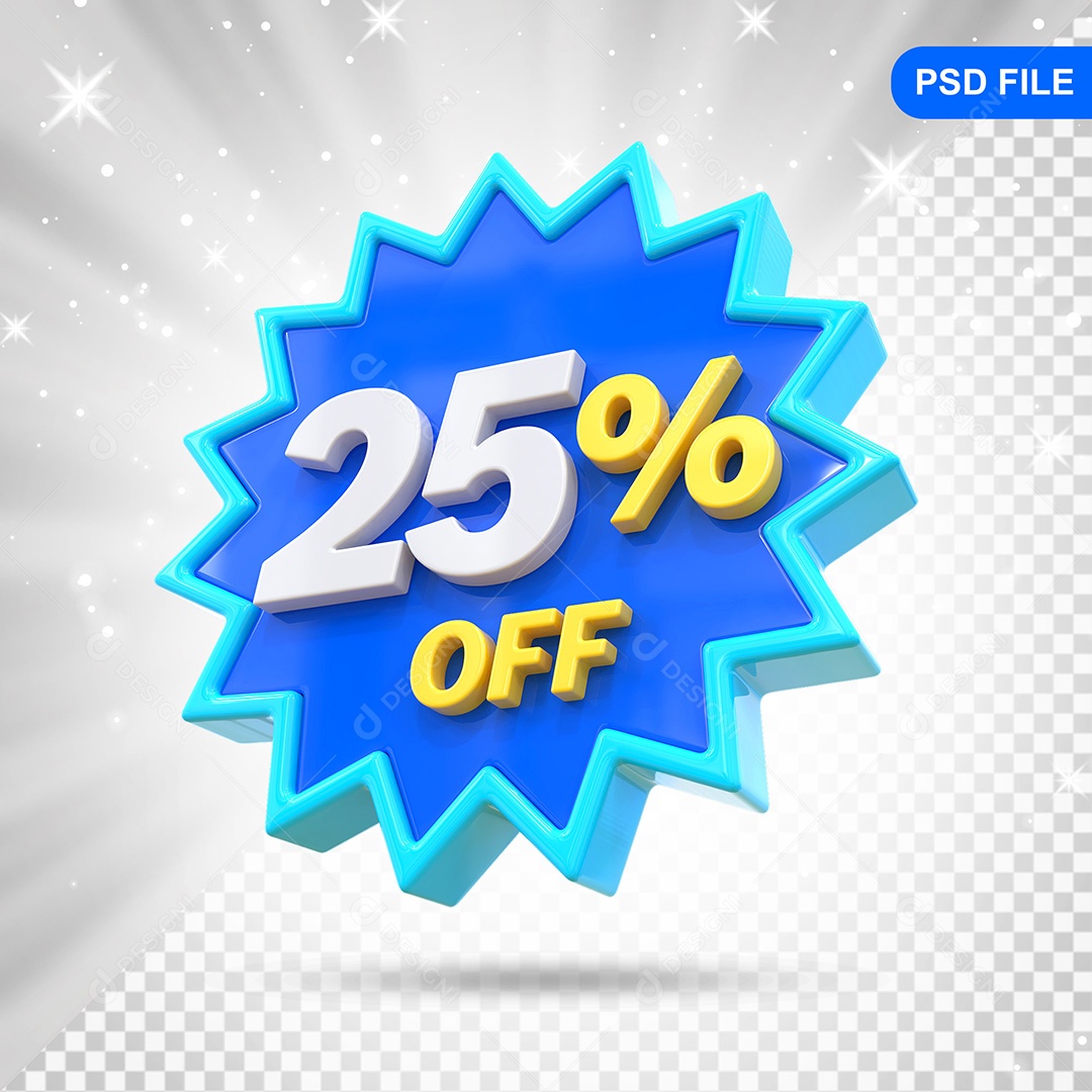 Elemento 3D Azul 25% Off Para Composição PSD