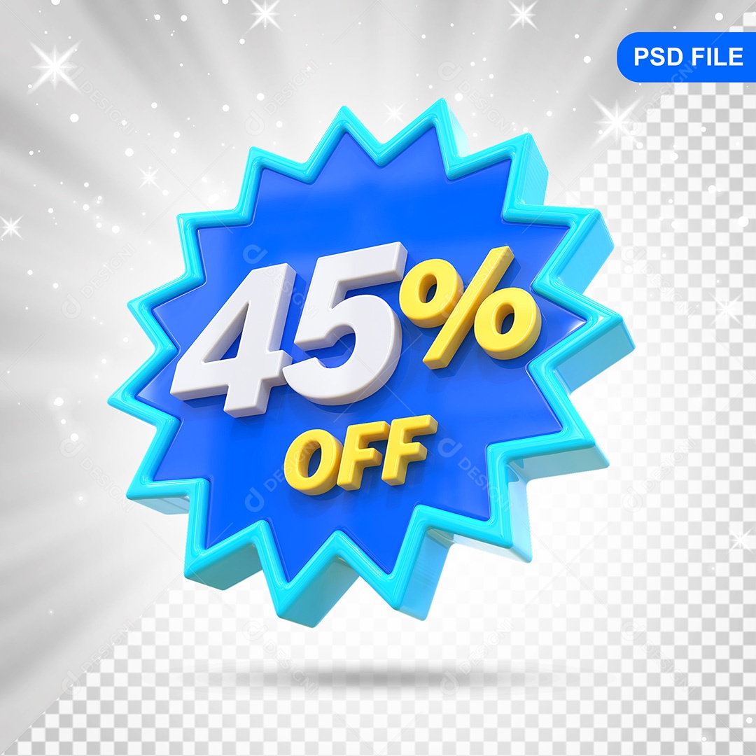 Elemento 3D Azul 45% Off Para Composição PSD