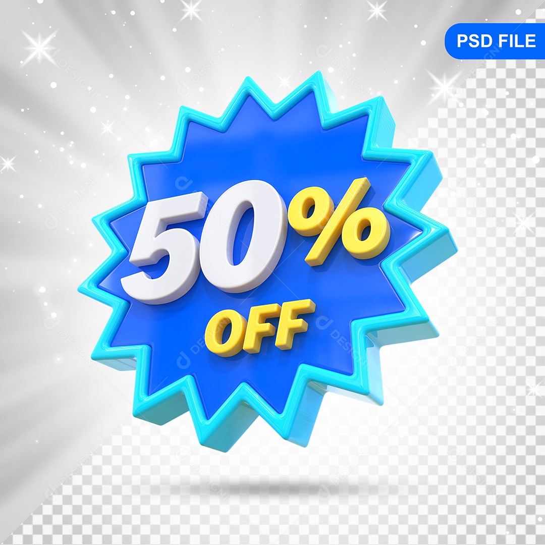 Elemento 3D Azul 50% Off Para Composição PSD
