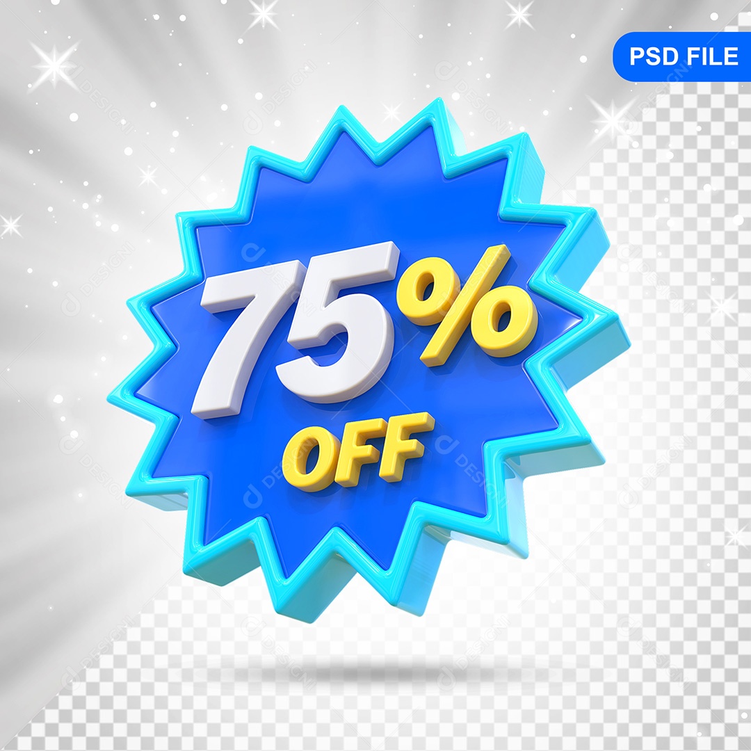 Elemento 3D Azul 75% Off Para Composição PSD