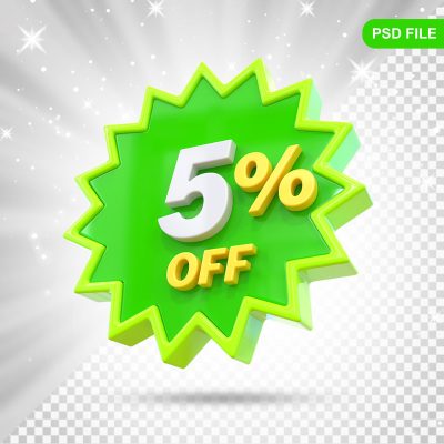 Elemento 3D Verde 5% Off Para Composição PSD