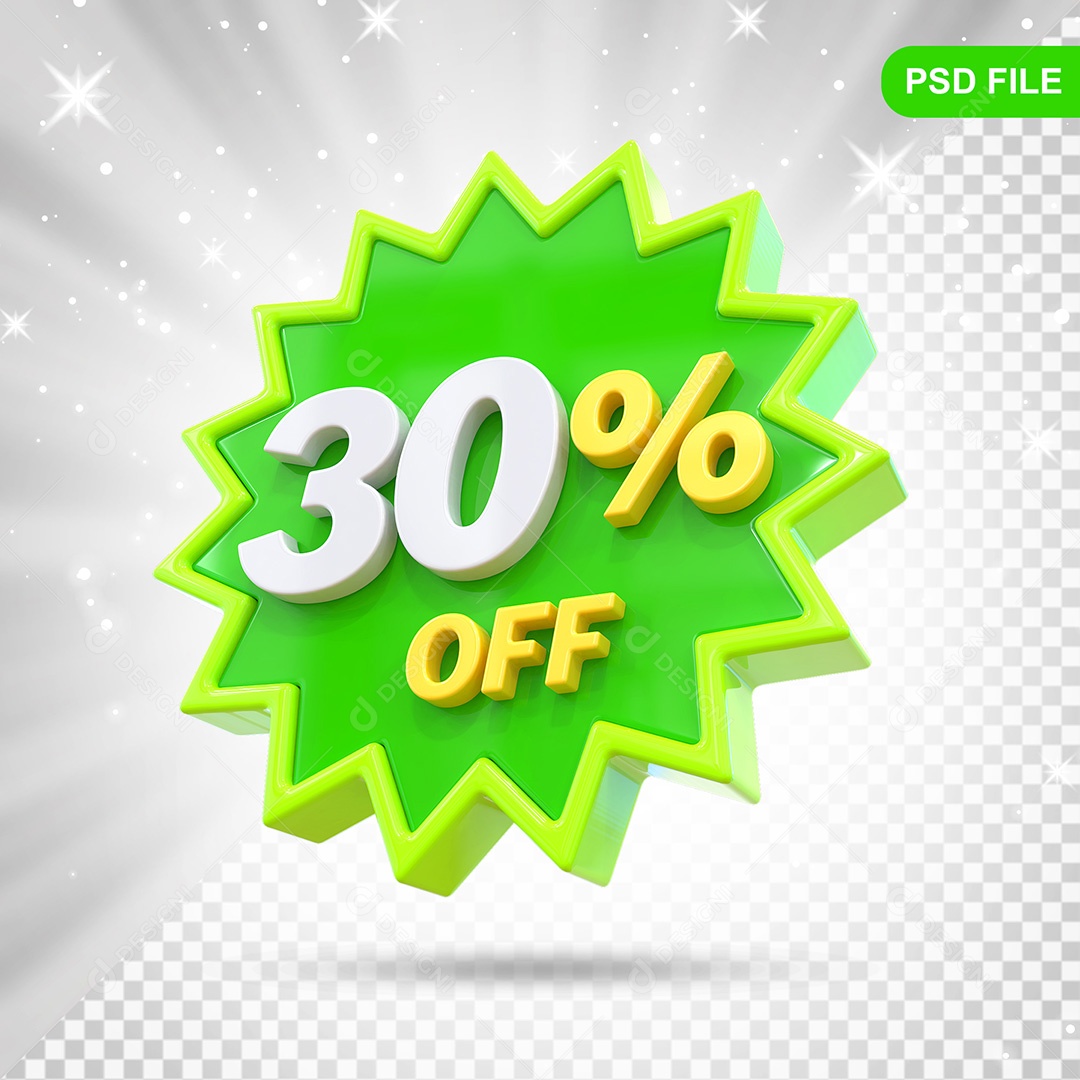 Elemento 3D Verde 30% Off Para Composição PSD
