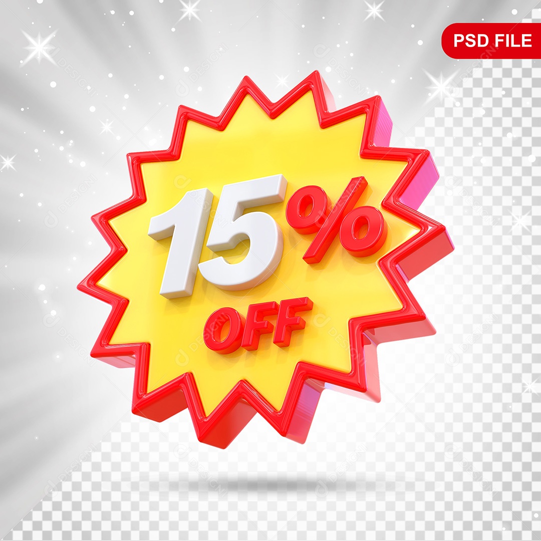 Elemento 3D Amarelo e Vermelho 15% Off Para Composição PSD