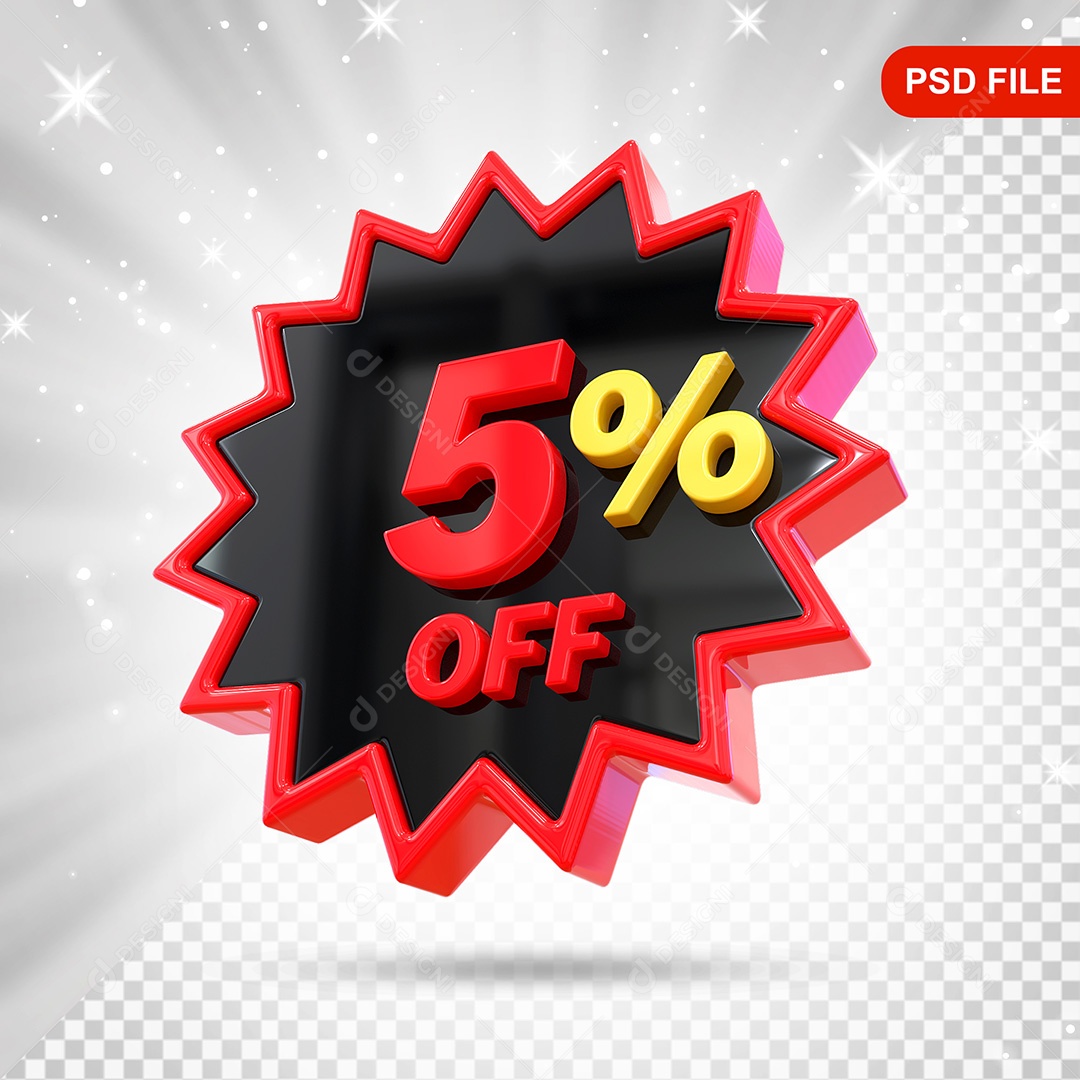 Elemento 3D Preto e Vermelho 5% Off Para Composição PSD