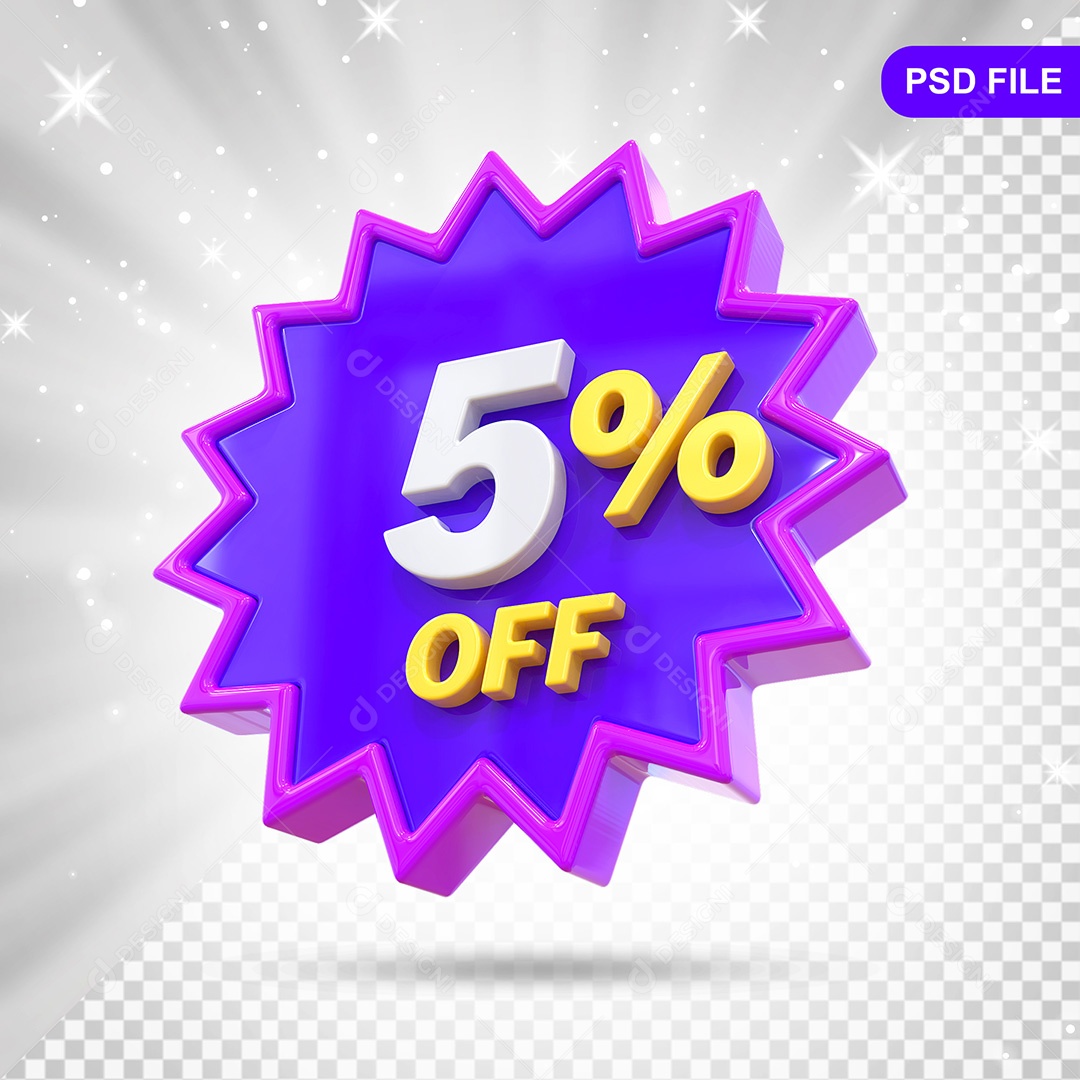 Elemento 3D Azul e Roxo 5% Off Para Composição PSD