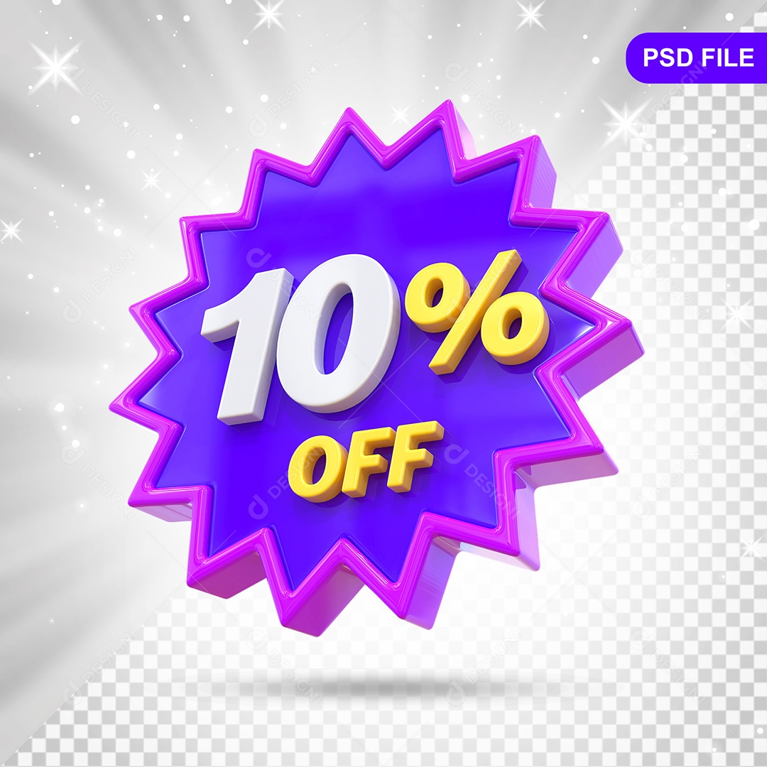 Elemento 3D Azul e Roxo 10% Off Para Composição PSD