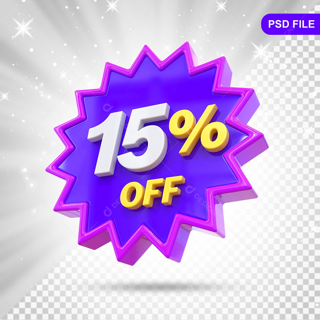 Elemento 3D Azul e Roxo 15% Off Para Composição PSD