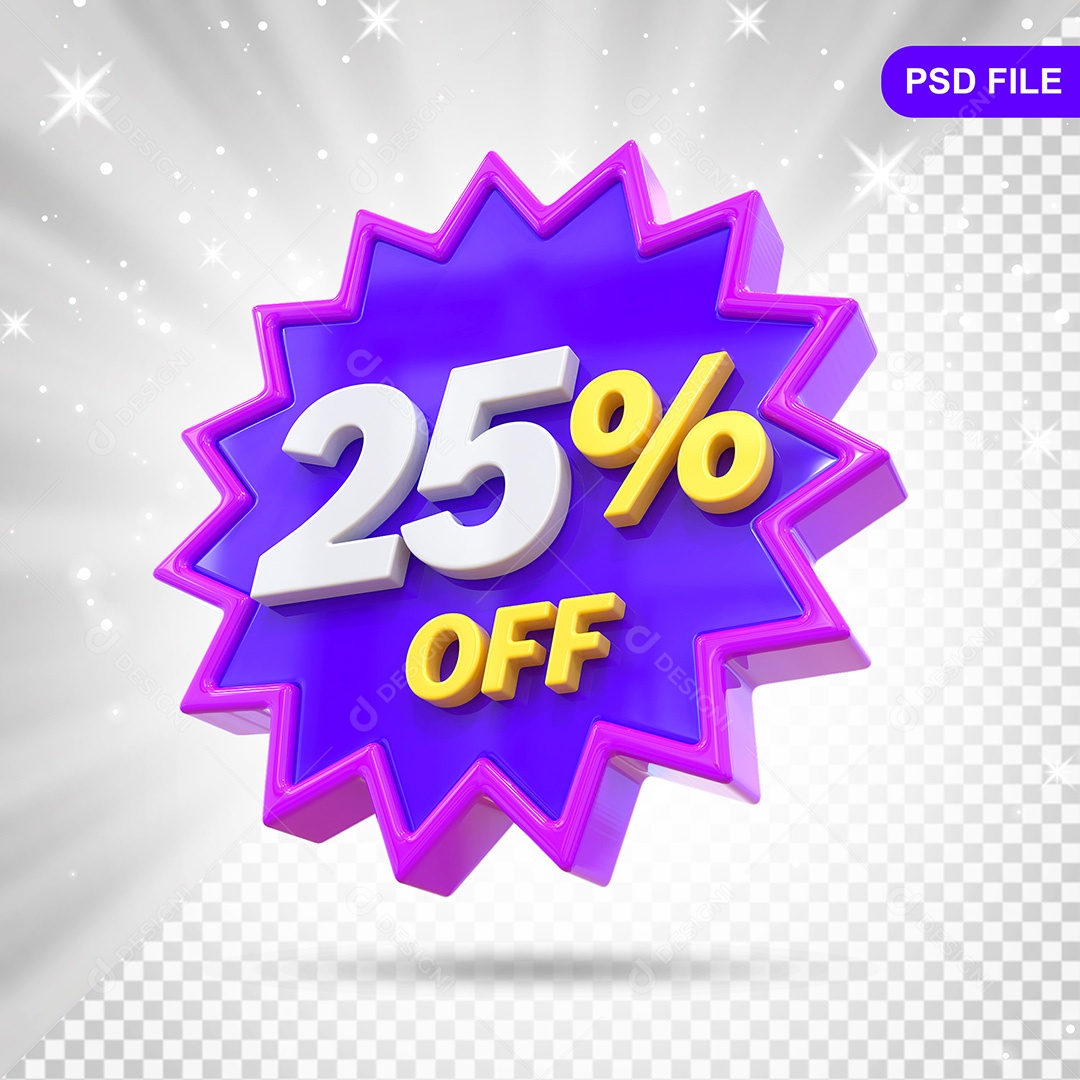Elemento 3D Azul e Roxo 25% Off Para Composição PSD