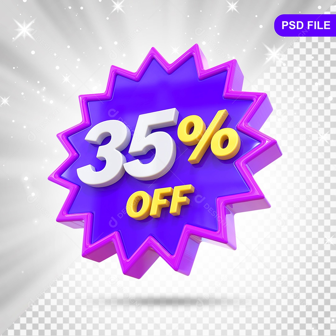Elemento 3D Azul e Roxo 35% Off Para Composição PSD