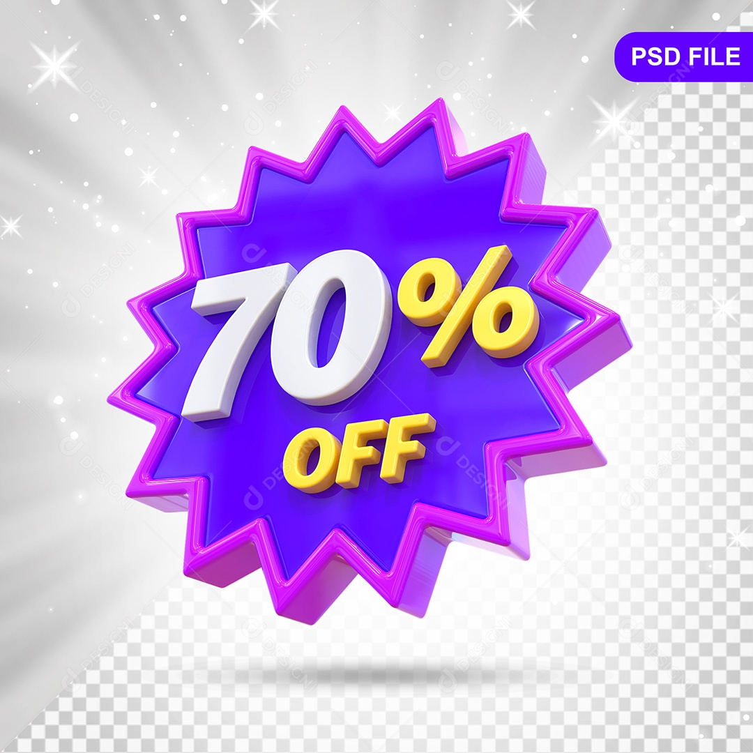 Elemento 3D Azul e Roxo 70% Off Para Composição PSD