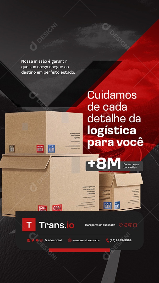 Story Transportadora Cuidamos de Cada Detalhe da Logística Social Media PSD Editável