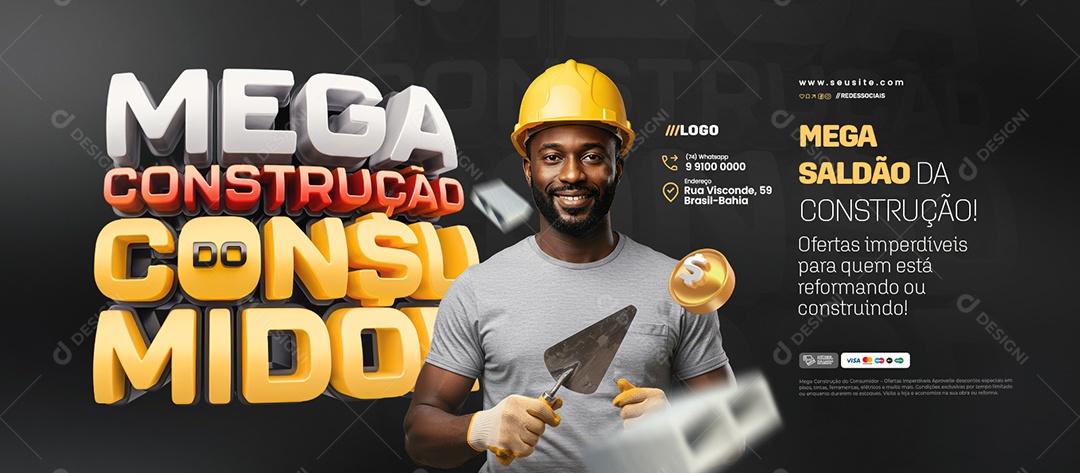 Banner Mega Construção Do Consumidor Concreto Social Media PSD Editável