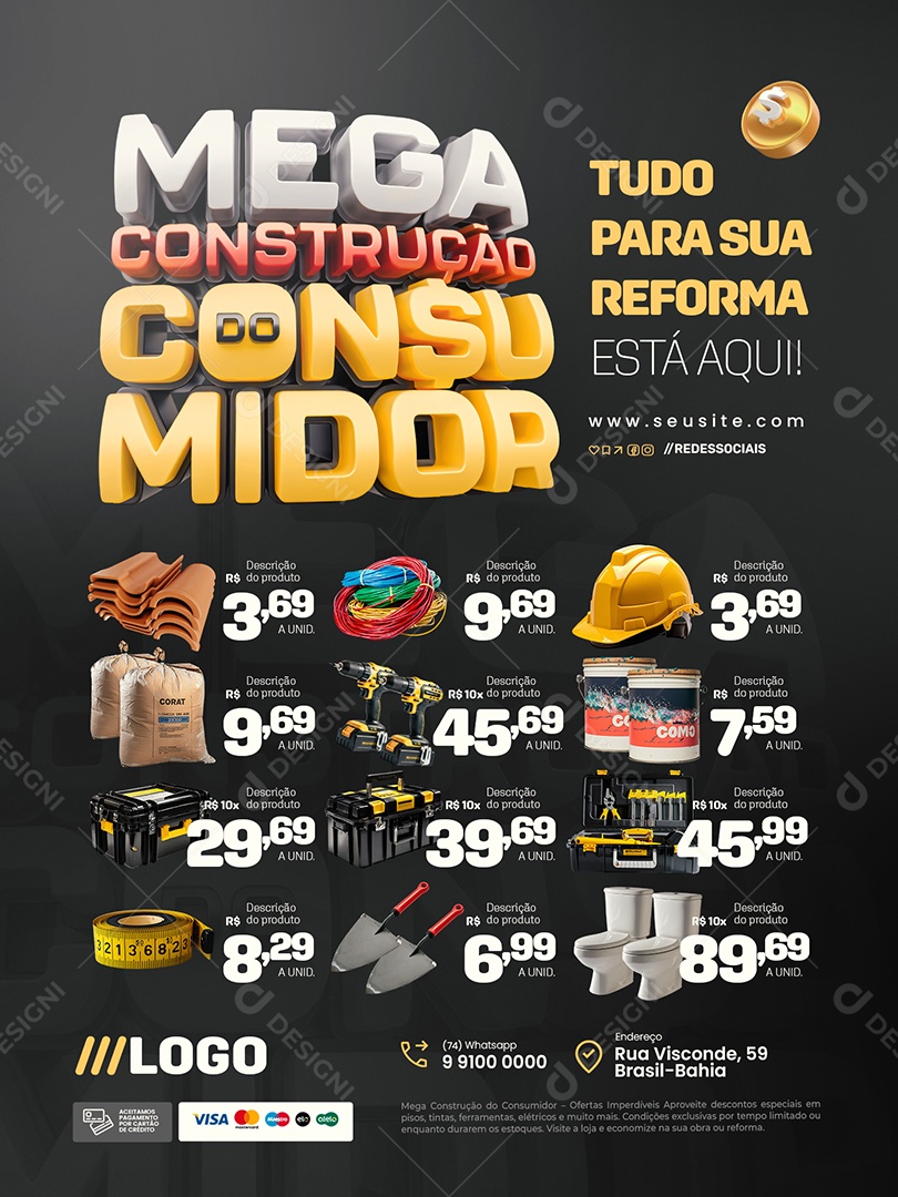 Mega Construção Do Consumidor Encarte Tudo para Sua Reforma Social Media PSD Editável